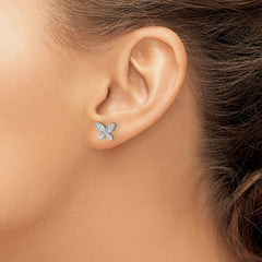 Sterling Silver Rhodium-plated CZ Butterfly Post Earrings - 6