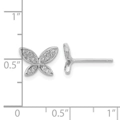 Sterling Silver Rhodium-plated CZ Butterfly Post Earrings - 6