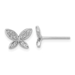 Sterling Silver Rhodium-plated CZ Butterfly Post Earrings - 6
