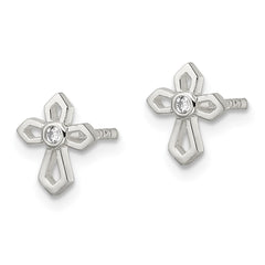 Sterling Silver Polished CZ Passion Cross Post Earrings