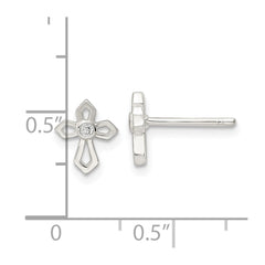 Sterling Silver Polished CZ Passion Cross Post Earrings