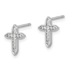 Sterling Silver Rhod-plated Polished CZ Passion Cross Post Earrings