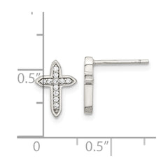 Sterling Silver Rhod-plated Polished CZ Passion Cross Post Earrings