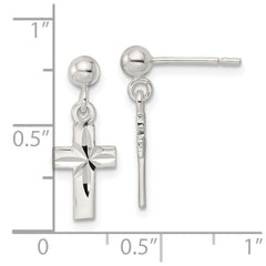 Sterling Silver Polished and D/C Latin Cross Post Dangle Earrings