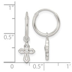 Sterling Silver Polished CZ Passion Cross Dangle Endless Hoop Earrings