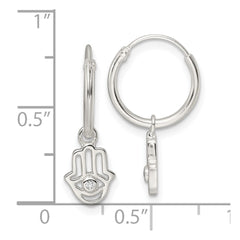 Sterling Silver Polished CZ Hamsa Dangle Endless Round Hoop Earrings