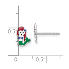 Sterling Silver Rhodium-plated Polished and Multi-color Enameled Mermaid Children's Post Earrings