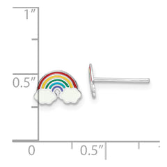 Sterling Silver Rhodium-plated Polished & Multi-color Enameled Rainbow Children's Post Earrings