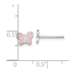 Sterling Silver RH-pltd Polish Pink Enamel Butterfly Childs Post Earrings