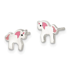 Sterling Silver Polished Multi-color Enameled Unicorn Children's Post Earrings