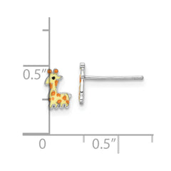 Sterling Silver Rhodium-plated Polished & Yellow, Orange & Black Enameled Giraffe Children's Post Earrings