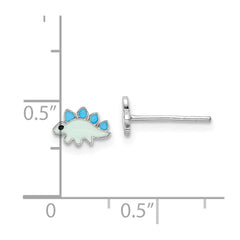 Sterling Silver Rhodium-plated Polished & Blue/Black Enameled Dinosaur Children's Post Earrings