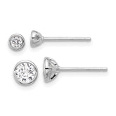 Sterling Silver RH-plated 3mm and 5mm CZ Bezel Post Earrings Set