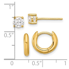 Sterling Silver Gold-tone 2.5mm Huggie Hoops/5mm CZ Stud Earrings Set