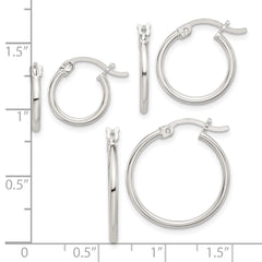 Sterling Silver Rhodium-plated Polished Set of 3 Hoop Earring Set