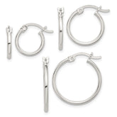 Sterling Silver Rhodium-plated Polished Set of 3 Hoop Earring Set