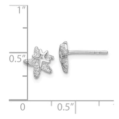 Sterling Silver RH-plated Polished and Textured Starfish Earrings