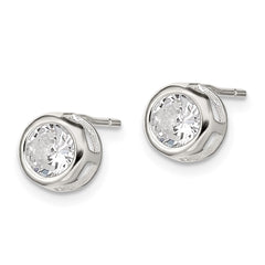 Sterling Silver Polished 7mm Round CZ Bezel Set Stud Earrings - 2