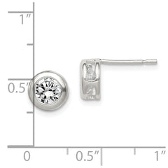 Sterling Silver Polished 7mm Round CZ Bezel Set Stud Earrings - 2