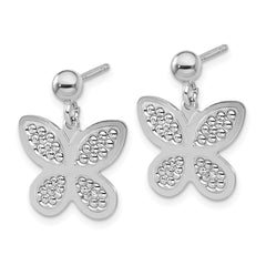 Sterling Silver Rhodium Plated Polished Beaded Butterfly Earrings