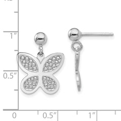 Sterling Silver Rhodium Plated Polished Beaded Butterfly Earrings