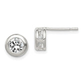Sterling Silver Polished 7mm Round CZ Bezel Set Stud Earrings - 2