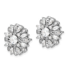 Sterling Silver Rhodium-plated CZ Floral Post Earrings