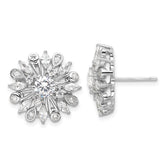 Sterling Silver Rhodium-plated CZ Floral Post Earrings