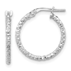 Sterling Silver Rhodium-plated Polished Textured 1.60mm Hoop Earrings - 4