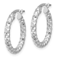 Sterling Silver Rhodium-plated Polished Textured 2.50mm Hoop Earrings - 2