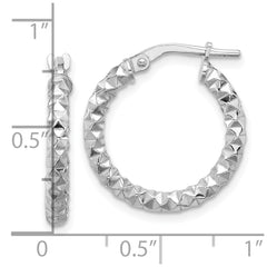 Sterling Silver Rhodium-plated Polished Textured 2.50mm Hoop Earrings - 2