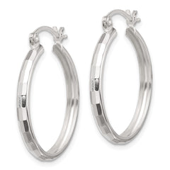 Sterling Silver Polished Textured Hoop Earrings - 5