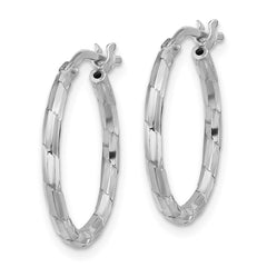 Sterling Silver Rhodium-plated Polished Textured 1.60mm Hoop Earrings - 2