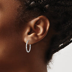 Sterling Silver Rhodium-plated Polished Textured 1.60mm Hoop Earrings - 2