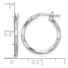 Sterling Silver Rhodium-plated Polished Textured 1.60mm Hoop Earrings - 2