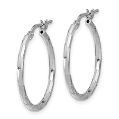 Sterling Silver Rhodium-plated Polished Textured 1.60mm Hoop Earrings - 3