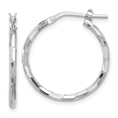 Sterling Silver Rhodium-plated Polished Textured 1.60mm Hoop Earrings - 3