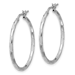 Sterling Silver Rhodium-plated Polished Textured 1.60mm Hoop Earrings - 7