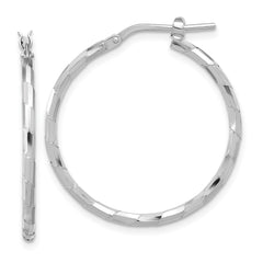 Sterling Silver Rhodium-plated Polished Textured 1.60mm Hoop Earrings - 7