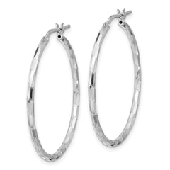 Sterling Silver Rhodium-plated Polished Textured 1.60mm Hoop Earrings - 8