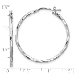 Sterling Silver Rhodium-plated Polished Textured 1.60mm Hoop Earrings - 8
