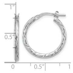 Sterling Silver Rhodium-plated Polished Diamond-cut 2.00mm Hoop Earrings