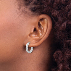 Sterling Silver Rhodium-plated Polished and Textured Hoop Earrings - 4