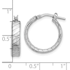 Sterling Silver Rhodium-plated Polished and Textured Hoop Earrings - 4
