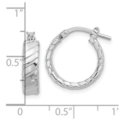 Sterling Silver Rhodium-plated Polished and Textured Hoop Earrings - 3