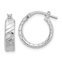 Sterling Silver Rhodium-plated Polished and Textured Hoop Earrings - 3