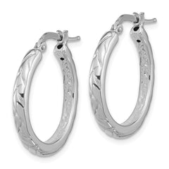 Sterling Silver Rhodium-plated Polished and Textured Hoop Earrings - 2