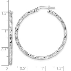 Sterling Silver Rhodium-plated Polished Diamond-cut Twist 2mm Hoop Earrings - 3