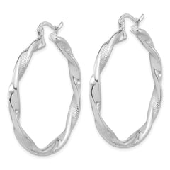 Sterling Silver Rhodium-plated Textured 3.7mm Twisted Hoop Earrings - 3