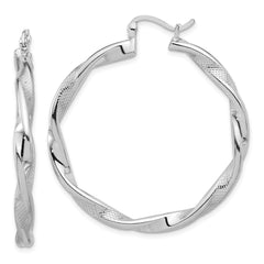Sterling Silver Rhodium-plated Textured 3.7mm Twisted Hoop Earrings - 3